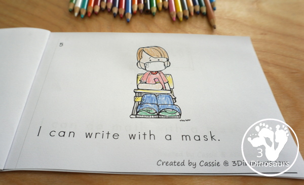 Free I Can Wear A Mask Easy Reader Book - a fun back to school book to help with kids that need to wear masks. It is a simple book with things they can do in school and wear a mask - 3Dinosaurs.com